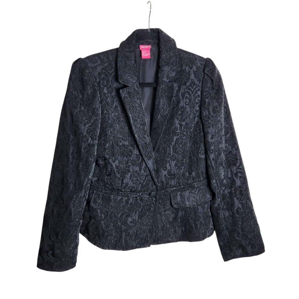 Du Jour Black Damask Jacquard Blazer Single Button Floral Textured Jacket Small